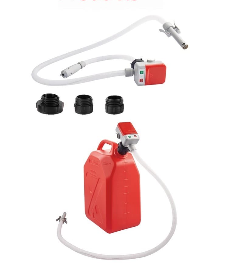 Pomp, 3 adapters en pomp gemonteerd op jerrycan